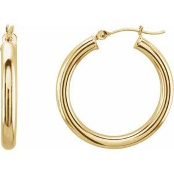 Kazi Luxury 14K Yellow Tube Hoop Earrings (25mm)